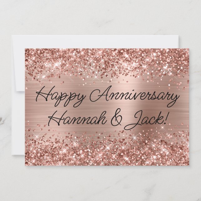 Glittery Rose Gold Foil Modern Happy Anniversary Card (Front)