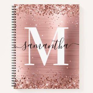 Glittery Rose Gold Foil Modern Signature Monogram Notebook