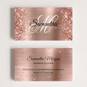 Glittery Rose Gold Foil Monogram Online Profile Business Card