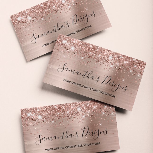 Glittery Rose Gold Foil Online Store Business Card (Glittery Rose Gold Foil Business Card)