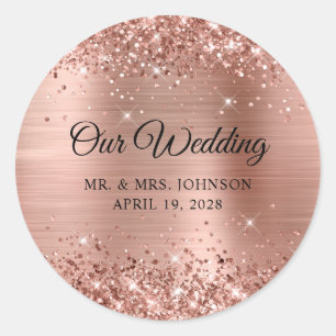 Glittery Rose Gold Foil Our Wedding Classic Round Sticker