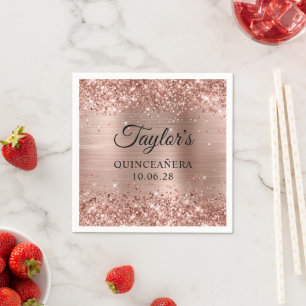 Glittery Rose Gold Foil Personalised Quinceañera Napkin