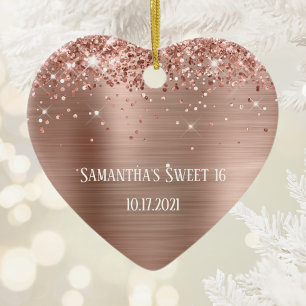 Glittery Rose Gold Foil Personalised Sweet 16 Ceramic Ornament
