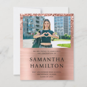 Glittery Rose Gold Foil Photo Graduation Invite