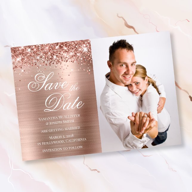 Glittery Rose Gold Foil Photo Save The Date (Creator Uploaded)