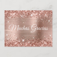 Glittery Rose Gold Foil Quinceañera Muchas Gracias