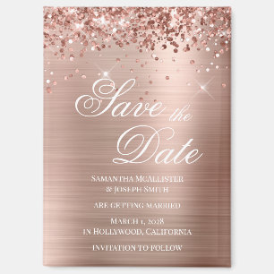Glittery Rose Gold Foil Save the Date Magnet