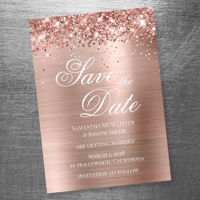 Glittery Rose Gold Foil Save the Date Magnetic Invitation (Creator Uploaded)