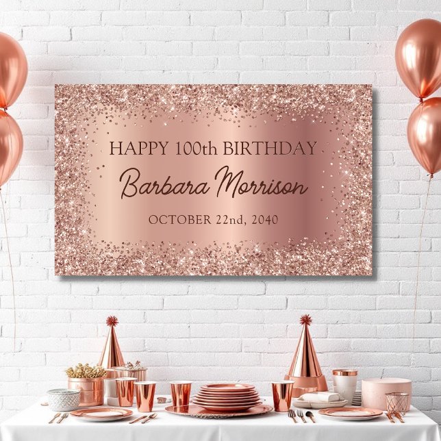 Glittery Rose Gold Foil Sparkle 90th Birthday  Banner (Creator Uploaded)