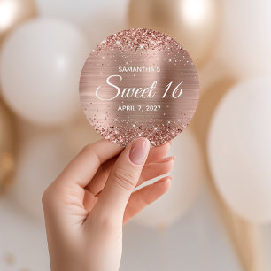 Glittery Rose Gold Foil Sweet 16 Classic Round Sticker