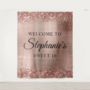 Glittery Rose Gold Foil Welcome to Sweet 16 Tapestry