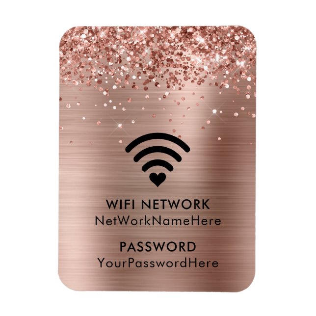 Glittery Rose Gold Foil WiFi Network and Password Magnet (Vertical)