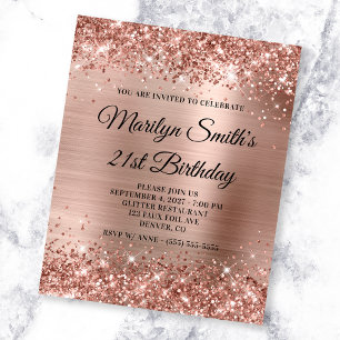 Glittery Rose Gold Glam 21st Birthday Invite Flyer