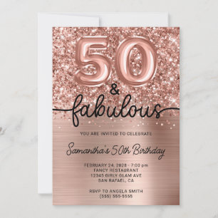 Glittery Rose Gold Glam 50 and Fabulous Invitation