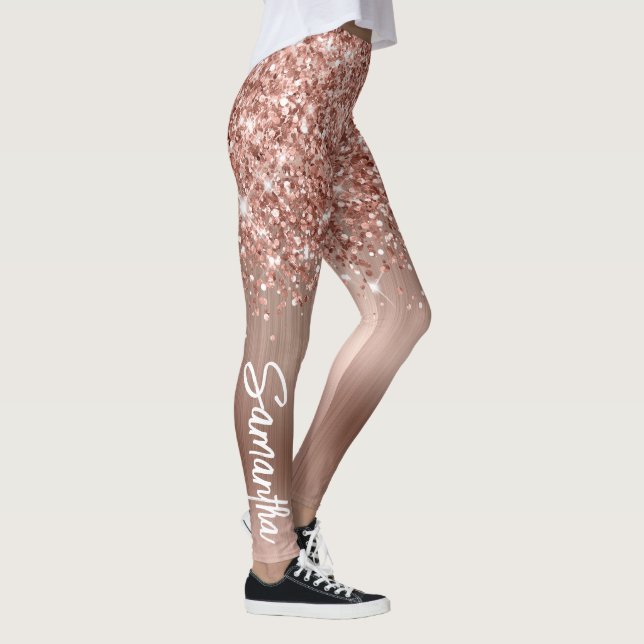 Glittery Rose Gold Glam Brush Script Name Leggings (Right)