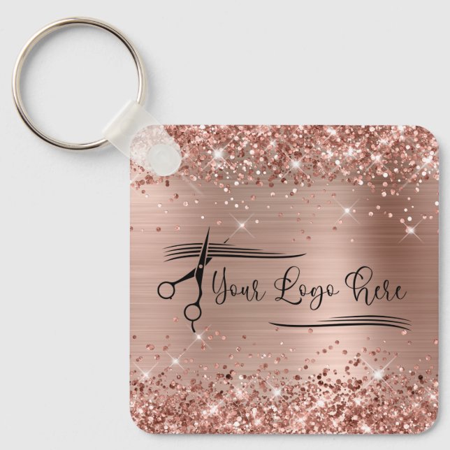 Glittery Rose Gold Glam for Your Logo Key Ring (Front)