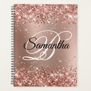 Glittery Rose Gold Glam Gradient Monogram Planner