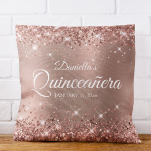 Glittery Rose Gold Glam Gradient Quinceañera 15 Cushion