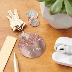 Glittery Rose Gold Glam Mail Box Key Ring
