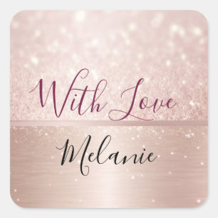 Glittery Rose Gold Glam metallic Name  Square Sticker