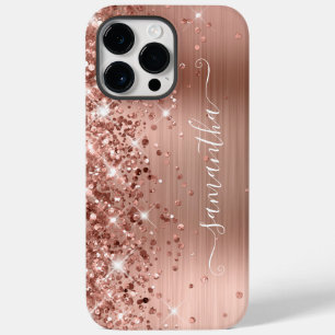 Glittery Rose Gold Glam Modern Girly Signature Case-Mate iPhone 14 Pro Max Case