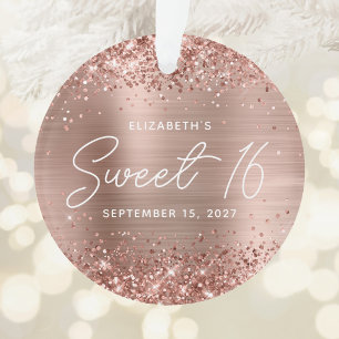 Glittery Rose Gold Glam Modern Sweet 16 Photo Ornament