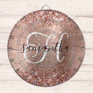Glittery Rose Gold Glam Monogram Dartboard