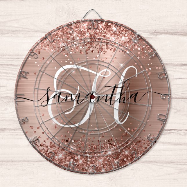 Glittery Rose Gold Glam Monogram Dartboard (Creator Uploaded)