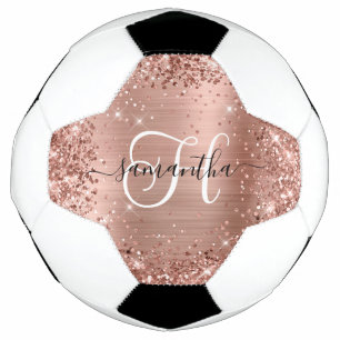 Glittery Rose Gold Glam Monogram Soccer Ball