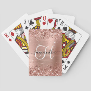 Glittery Rose Gold Glam Monogrammed Playing Cards