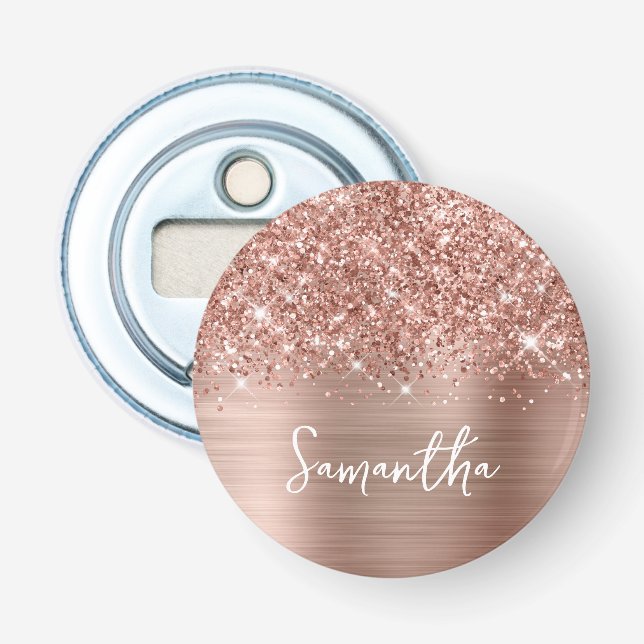 Glittery Rose Gold Glam Name Bottle Opener (Front)
