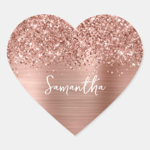 Glittery Rose Gold Glam Name Heart Sticker