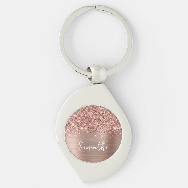 Glittery Rose Gold Glam Name Key Ring (Front)