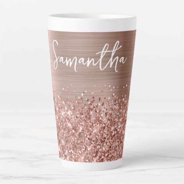 Glittery Rose Gold Glam Name Latte Mug (Front)
