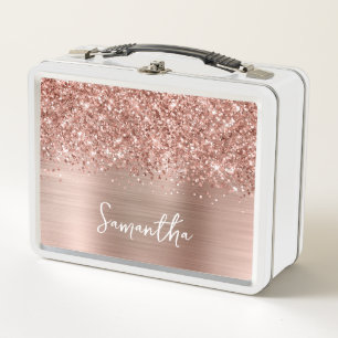Glittery Rose Gold Glam Name Metal Lunch Box