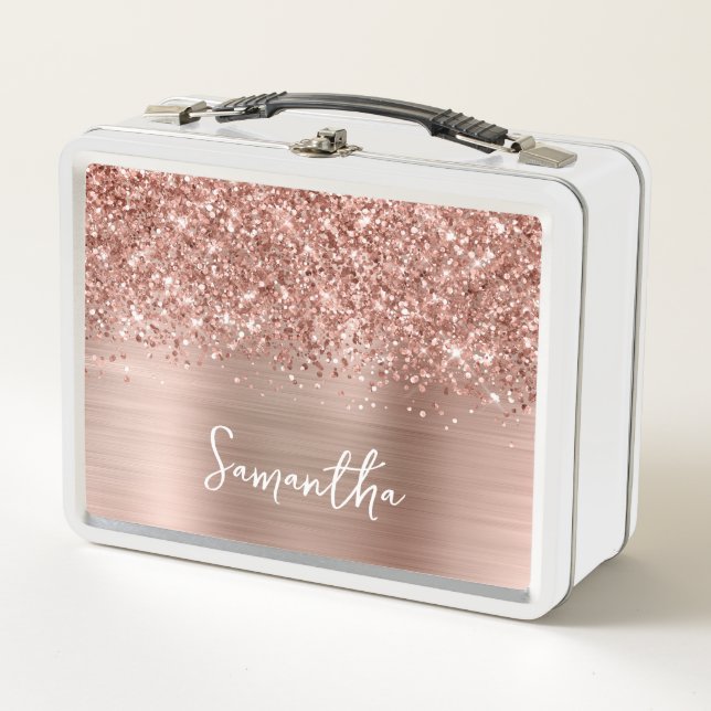 Glittery Rose Gold Glam Name Metal Lunch Box (Front)