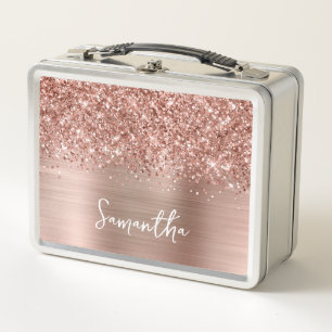 Glittery Rose Gold Glam Name Metal Lunch Box