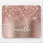 Glittery Rose Gold Glam Name Mouse Pad<br><div class="desc">Customise the modern handwritten style script to create your own mousepad.
Add a monogram initial to create a first name initial combination.
Girly faux blush pink and rose gold glitter and brushed metal foil digital art (it will print like a photo on your modern gift).</div>