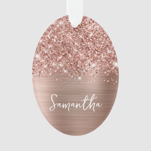 Glittery Rose Gold Glam Name Oval Ornament (Front)