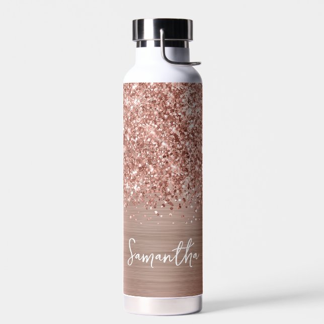 Glittery Rose Gold Glam Name Water Bottle (Left)