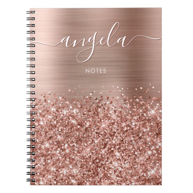 Glittery Rose Gold Glam Notes Notebook (Front)