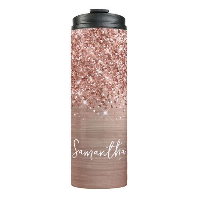 Glittery Rose Gold Glam Personalised Name Thermal Tumbler (Front)