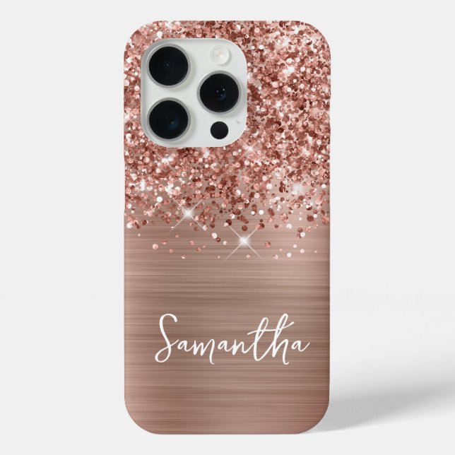 Glittery Rose Gold Glam Script Name Case-Mate iPhone Case (Back)