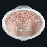 Glittery Rose Gold Glam Script Name Compact Mirror<br><div class="desc">Customise the modern handwritten style calligraphy script to create your own pretty oval shape makeup compact. Add a monogram initial to create a first name initial combination. There are many nice font styles to personalised this design. A nice gift for a bridesmaid. Girly faux blush pink and rose gold glitter...</div>