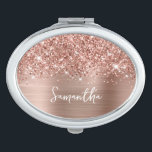 Glittery Rose Gold Glam Script Name Compact Mirror<br><div class="desc">Customise the modern handwritten style calligraphy script to create your own pretty oval shape makeup compact. Add a monogram initial to create a first name initial combination. There are many nice font styles to personalised this design. A nice gift for a bridesmaid. Girly faux blush pink and rose gold glitter...</div>
