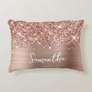 Glittery Rose Gold Glam Script Name Decorative Cushion