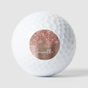Glittery Rose Gold Glam Script Name Golf Balls