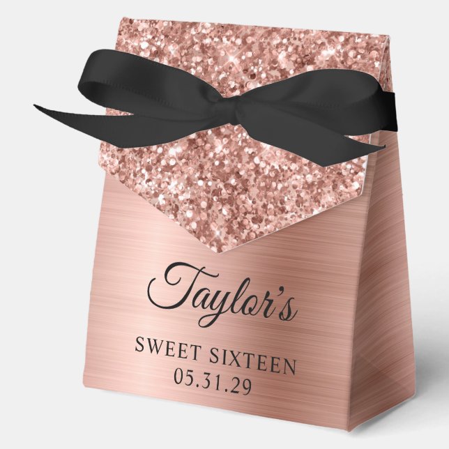 Glittery Rose Gold Glam Sweet Sixteen Favour Box (Front)