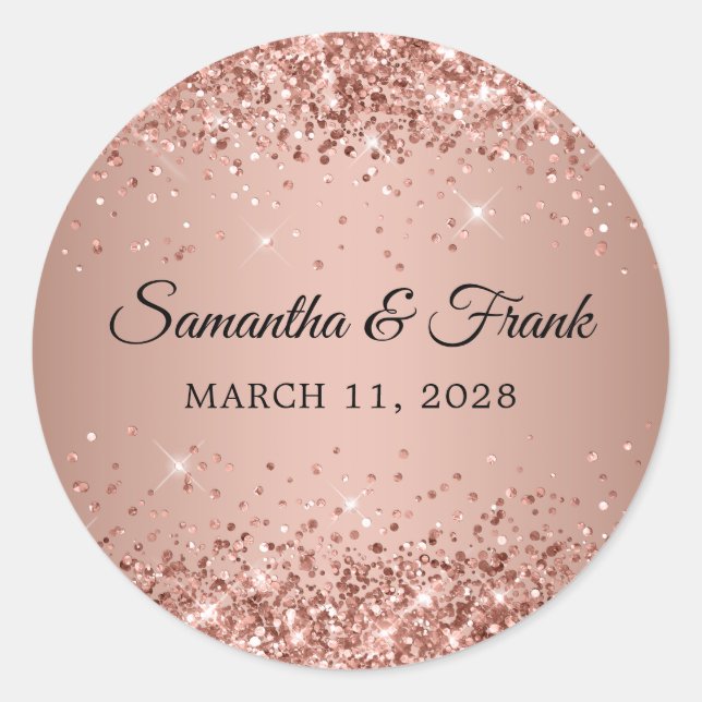 Glittery Rose Gold Gradient Wedding Classic Round Sticker (Front)
