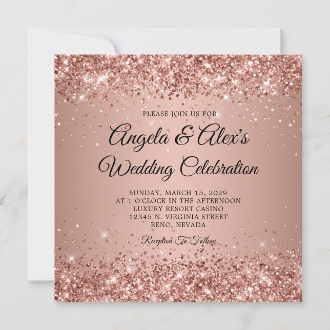 Glittery Rose Gold Gradient Wedding Invitation (Front)